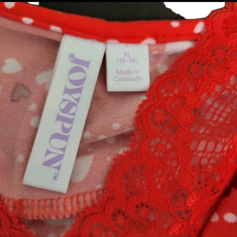 Joyspun Womens Heart Holiday Lace Babydoll Night Dress Size XL Red White EUC - Picture 3 of 10